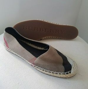 Burberry Espadrilles Leather Trim Canvas Check